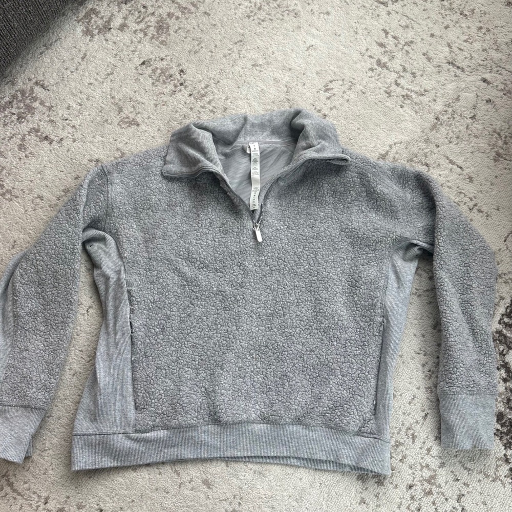 Lululemon‎ Wool Blend Sherpa Fleece Quarter Zip Pullover Grey Size 8